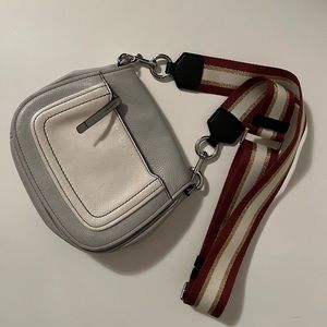 Marc Jacobs Grey and Off-white with Burgundy Leather Crossbody Purse